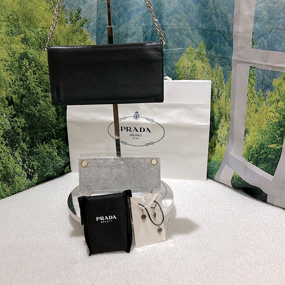 EUC Prada Wallet with Felt & Unbranded Chain. & NWT Prada Cards & Chain Set